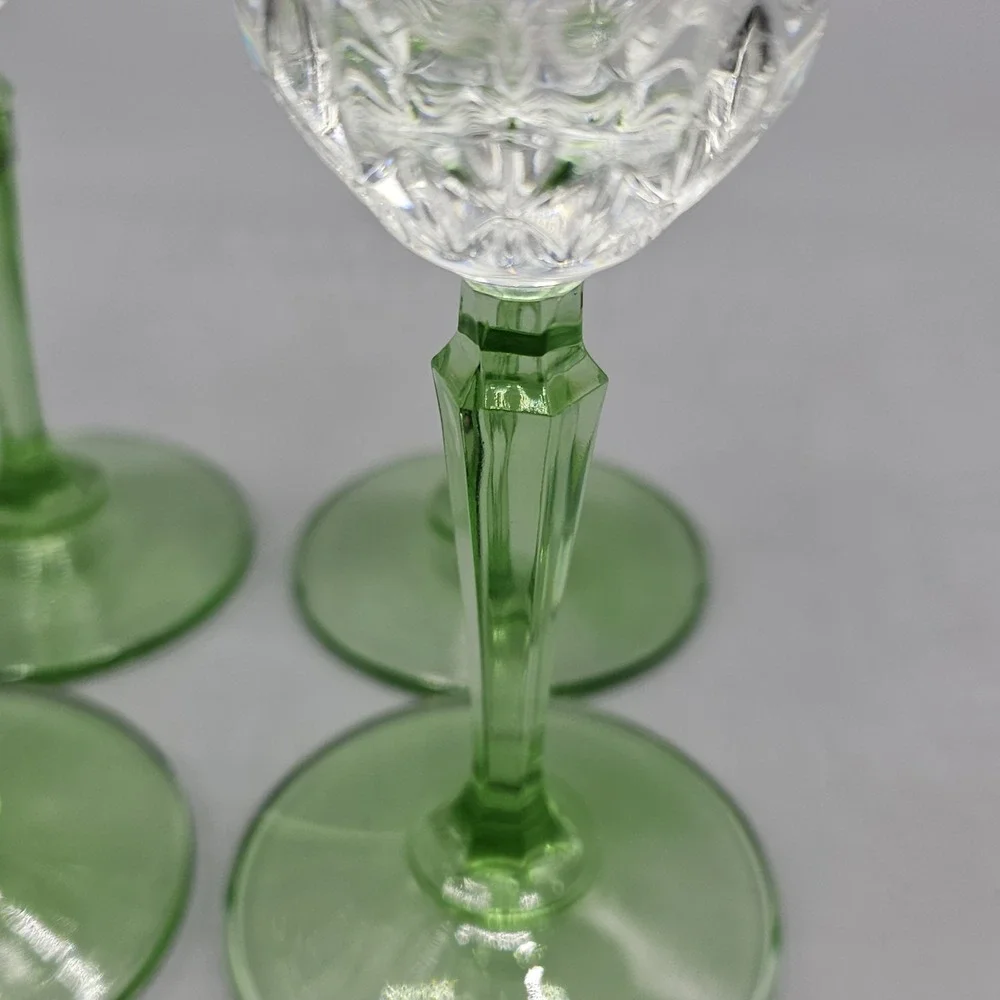 Vintage 90's St George Crystal Glendale Champagne Flutes Set Of 4 Green Stem